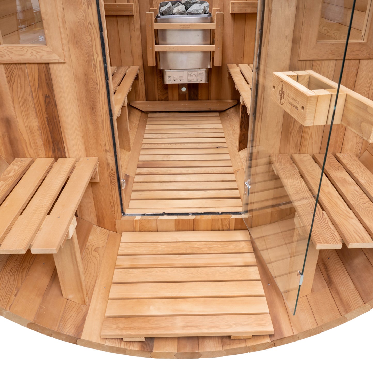 Exterior Flat Floor - Barrel Sauna - 6 Person w/ Porch