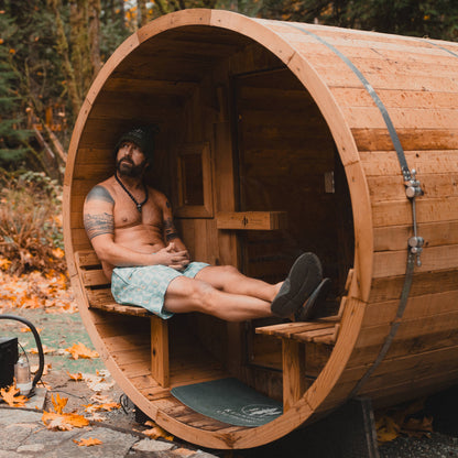 Barrel Outdoor Sauna w/ Porch - 6 Person