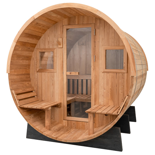 Extra-Wide Outdoor Barrel Sauna w/ Porch - 6 Person