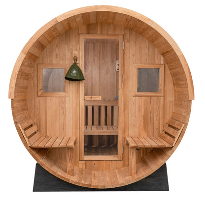 Extra-Wide Outdoor Barrel Sauna w/ Porch - 6 Person