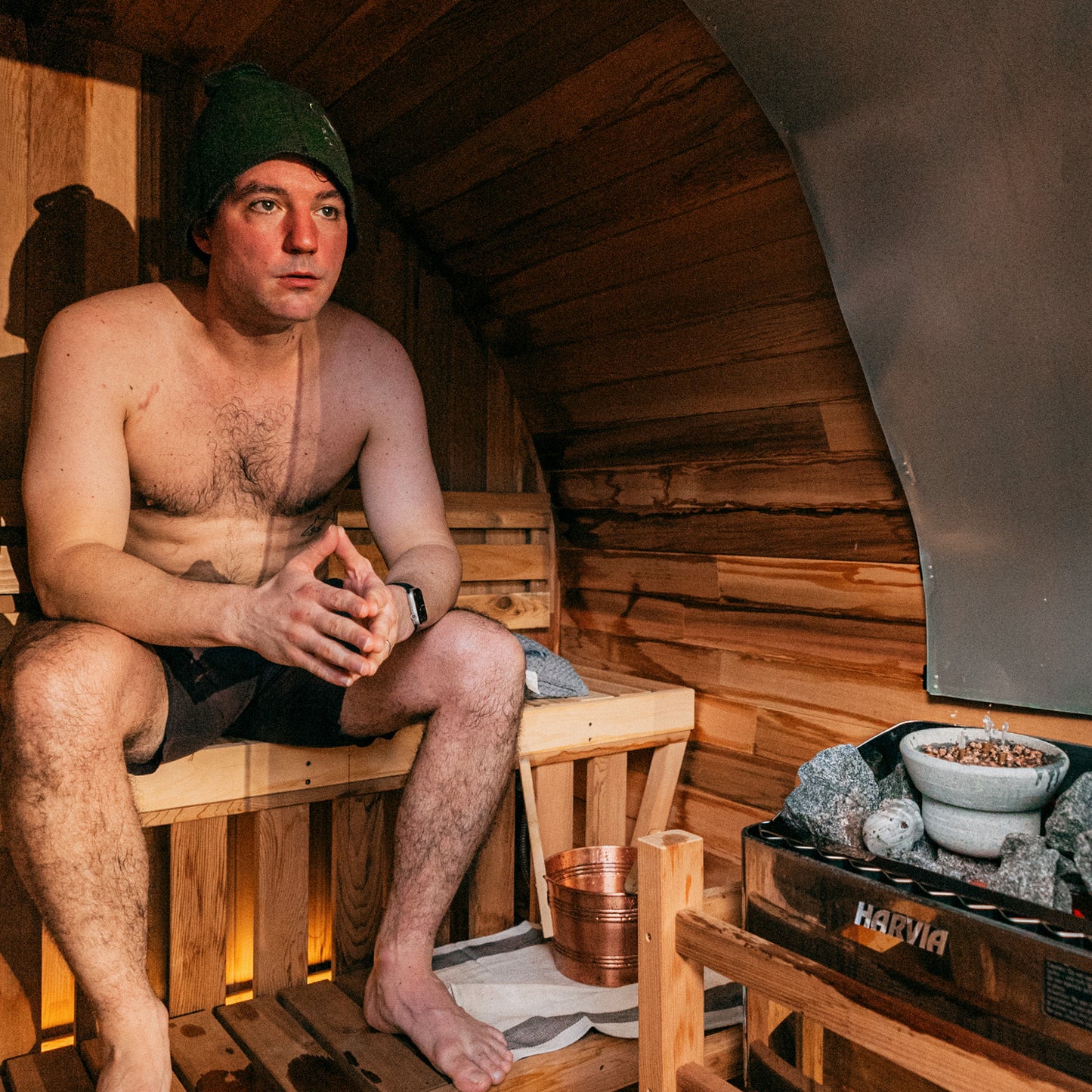 Extra-Wide Outdoor Barrel Sauna w/ Porch - 6 Person