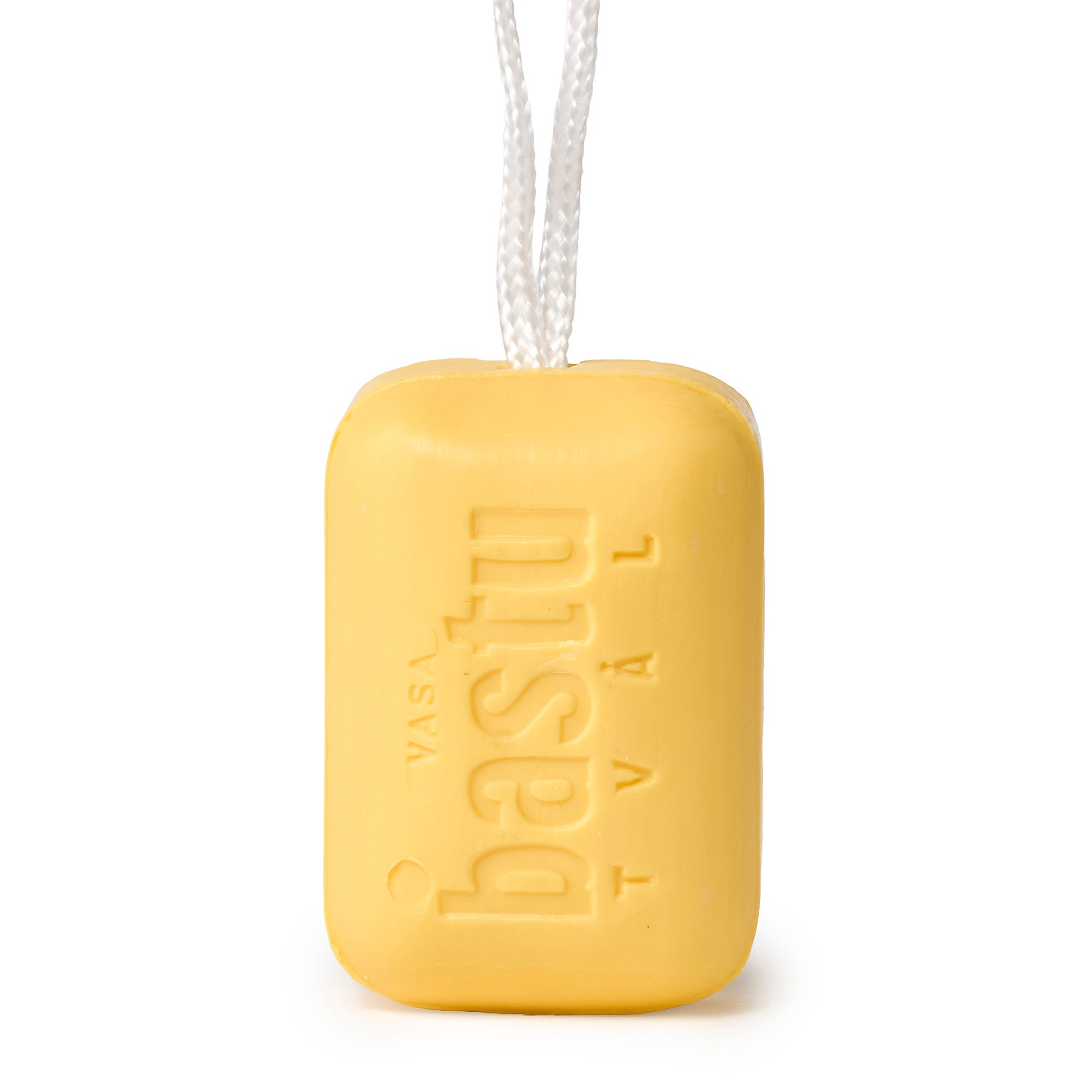 Sauna soap birch, yellow bar of soap with rope.