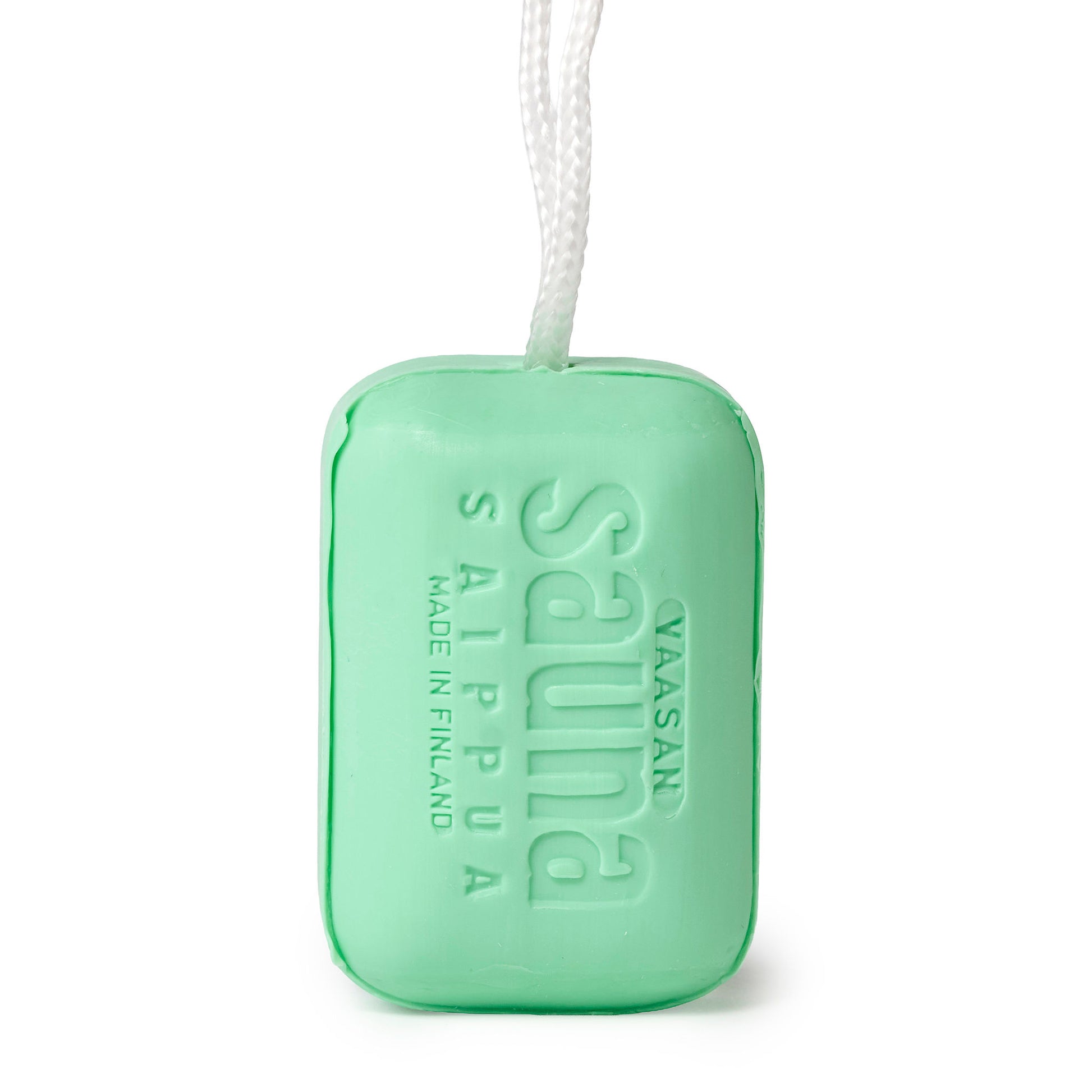 Sauna soap pine, green bar of soap with rope.