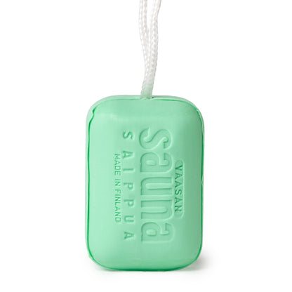 Sauna soap pine, green bar of soap with rope.