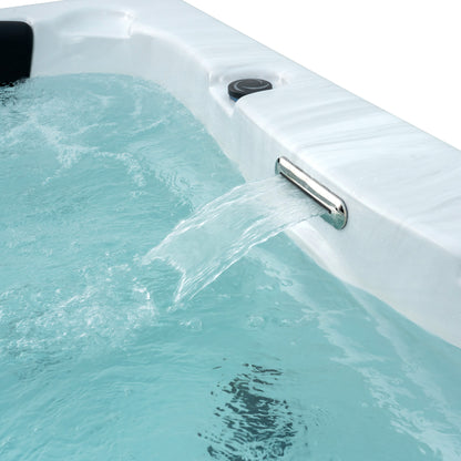 Redwood Outdoors Sequoia 3 person hot tub view of waterfall jet