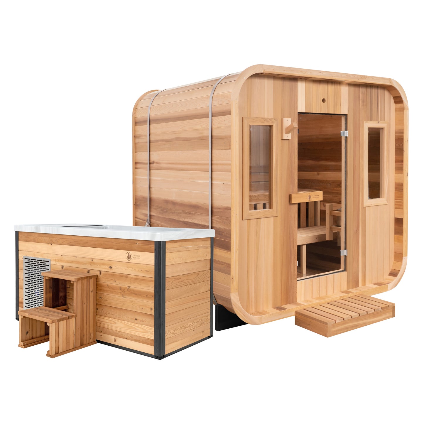 Summit Outdoor Sauna in Cedar x Denali Cold Plunge